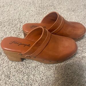 Free People Tan Leather Studded Clogs